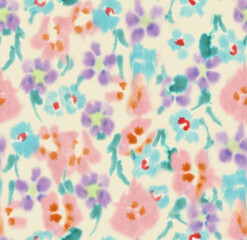 Seamless blur pattern with flowers. Fuzzy floral seamless repeat pattern. Color blurred abstract flowers in trendy style. 