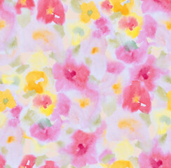 Obraz na płótnie Canvas Seamless blur pattern with flowers. Fuzzy floral seamless repeat pattern. Color blurred abstract flowers in trendy style. 