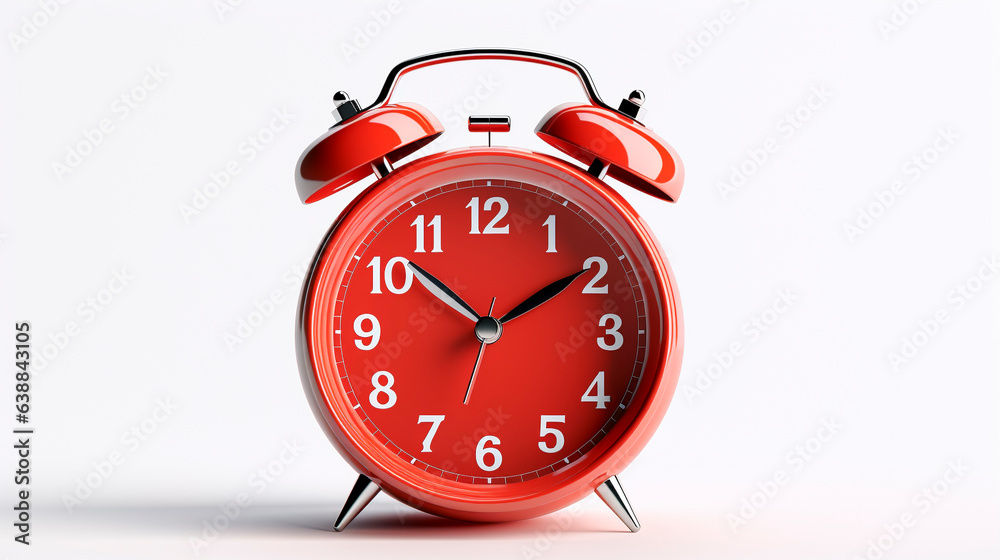 Wall mural classic red alarm clock on white background