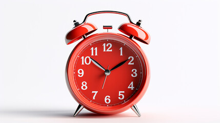Classic red alarm clock on white background 
