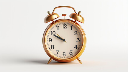 Classic gold alarm clock on white background 