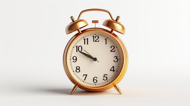 Classic gold alarm clock on white background 
