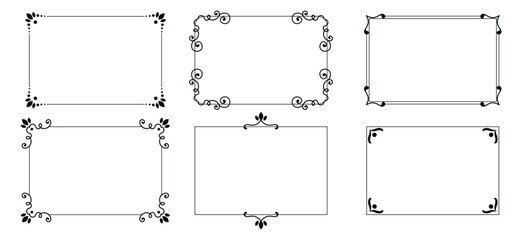 Decorative frames. Retro ornamental frame, vintage rectangle ornaments and ornate border. Decorative wedding frames, antique museum picture borders or deco devider. Isolated icons vector set