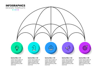 Infographic template. Abstract line art umbrella with 5 steps