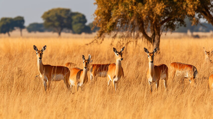 A herd of impala in the savannah - Powered by Adobe