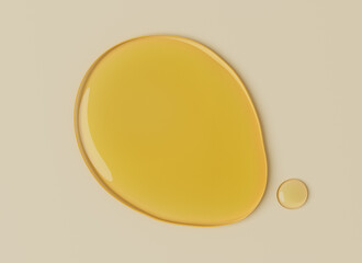 Beauty product ingredients. Vitamin C or retinol liquid smudges, top view, 3d rendering