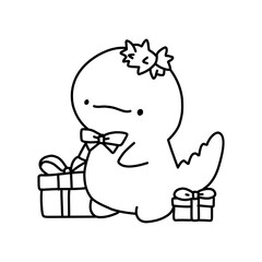 Little cute kawaii dragon coloring page for kids winter new year dragon.