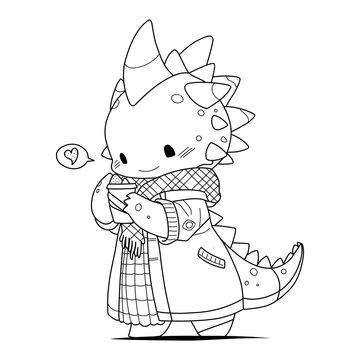 Little cute kawaii dragon coloring page for kids winter new year dragon.