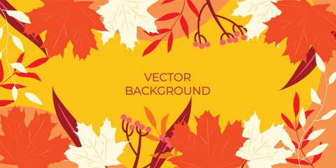 Set of vector drawings of autumn leaves. Banner template, autumn theme. Design elements.