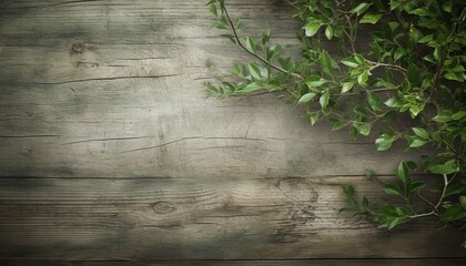 Tree branch on rustic wood background