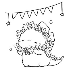 Little cute kawaii dragon coloring page for kids winter new year dragon.