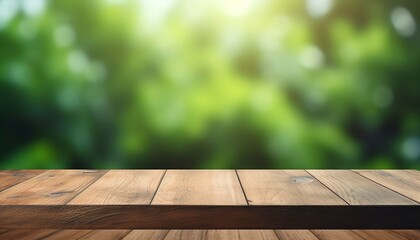 wooden table blur and green background