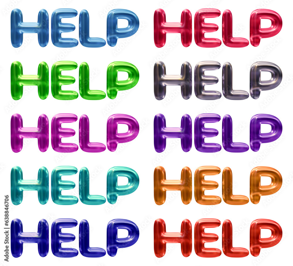 Fototapete set of help text design isolated on transparent background in 3d rendering for support and assistanc