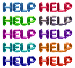 Set of help text design isolated on transparent background in 3d rendering for support and assistance concept.