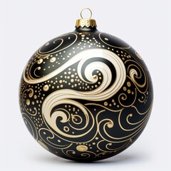 A black and gold christmas ornament on a white background. Digital image. Christmas decoration.