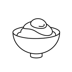 An illustration of a raw egg on top of rice.