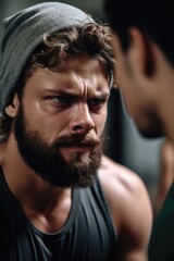 Fototapeta premium cropped shot of a man looking exhausted after working out with a personal trainer