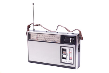 Vintage transistor radio isolated on white background.