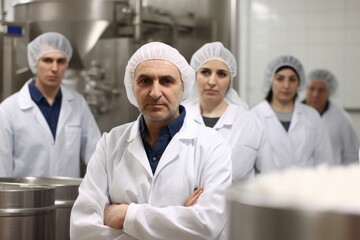 Fototapeta premium shot of a quality control inspector with his colleagues in the background