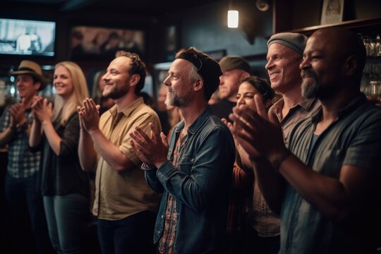 Shot Of A Group Of People Applauding At An Open Mic Event