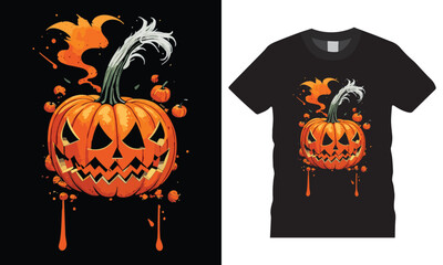 Halloween pumpkin, scary, streetwear tshirt design vector