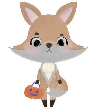 Fox hoding a bsaket halloween