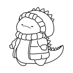 Little cute kawaii dragon coloring page for kids winter new year dragon.