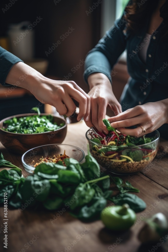 Sticker shot of two people making a healthy salad together