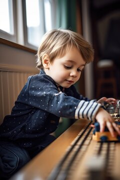 shot of an adorable little boy playing with a toy train