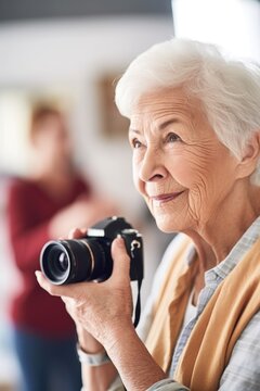 shot of a senior woman taking pictures with her camera while on an art class