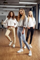 full length shot of a group of teenagers rehearsing a dance routine
