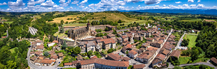 Fototapeta na wymiar Aerial view of St Anthony or Saint Antoine l Abbaye in Vercors in Isere, Auvergne Rhone Alpes, France