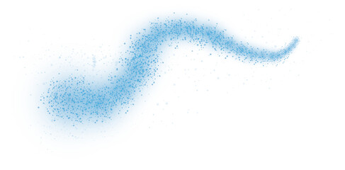 Blue scattering of small particles of sugar crystals, flying salt, top view of baking flour. Blue powder, powdered sugar explosion isolated on transparent background. PNG.