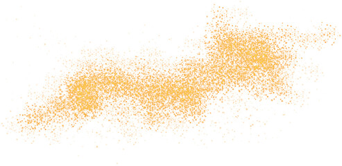 Golden scattering of small particles of sugar crystals, flying salt, top view of baking flour. Golden powder, powdered sugar explosion isolated on transparent background. PNG.