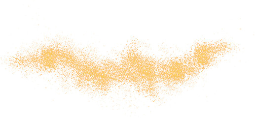 Golden scattering of small particles of sugar crystals, flying salt, top view of baking flour. Golden powder, powdered sugar explosion isolated on transparent background. PNG.