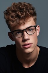 Fototapeta na wymiar cropped shot of a young male model wearing glasses against a gray background