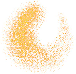 Golden scattering of small particles of sugar crystals, flying salt, top view of baking flour. Golden powder, powdered sugar explosion isolated on transparent background. PNG.