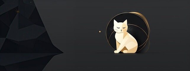 Whiskered Wonders Stitched with Gold Background - A Cat's Charm Expressed through the Minimalistic Craft of Kintsugi - Cat Kintsugi Illustration created with Generative AI Technology