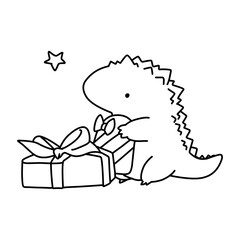 Little cute kawaii dragon coloring page for kids winter new year dragon.