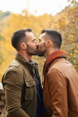 shot of an affectionate gay couple kissing outdoors