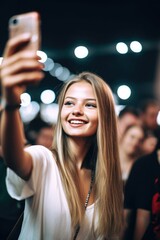 cropped shot of a young woman taking a selfie at an event