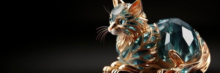 A Glimpse of the Cosmos in Feline Grace - A Cat Figure Sculpted from Glistening Sapphire - Beautiful Cat Gemstone Background - Sapphire Cat Wallpaper created with Generative AI Technology