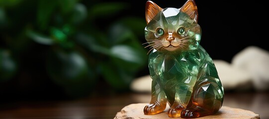 The Allure of Deep Green - Shaped into Feline Elegance - An Emerald Cat Figure That Sparkles with Life - Gemstone Beauty in Every Detail - Emerald Cat Backdrop created with Generative AI Technology