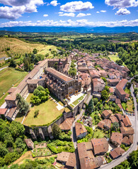 Aerial view of St Anthony or Saint Antoine l Abbaye in Vercors in Isere, Auvergne Rhone Alpes,...
