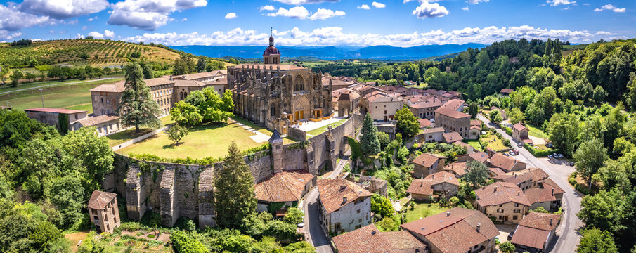 Aerial view of St Anthony or Saint Antoine l Abbaye in Vercors in Isere, Auvergne Rhone Alpes, France