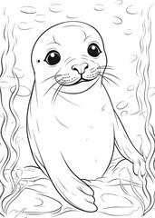 Coloring pages. Little cute seal swims