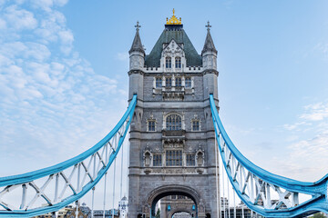Detail of Tower Bridge of London. It is combined bascule and suspension bridge in London, built between 1886 and 1894. It crosses the River Thames close to the Tower of London