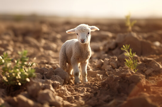 AI generated image of lost lamb on desert