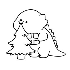 Little cute kawaii dragon coloring page for kids winter new year dragon.