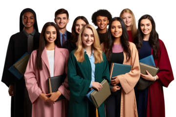 Large number of young students men and women isolated on transparent background. Generative Ai